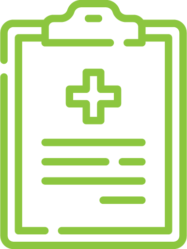 Outline of a medical clipboard with a plus symbol in the center, representing healthcare or medical documentation.