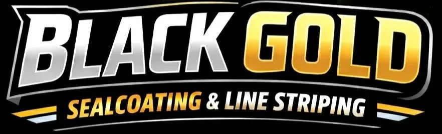 Black Gold Sealcoating & Line Striping logo with bold black and gold text and decorative elements.