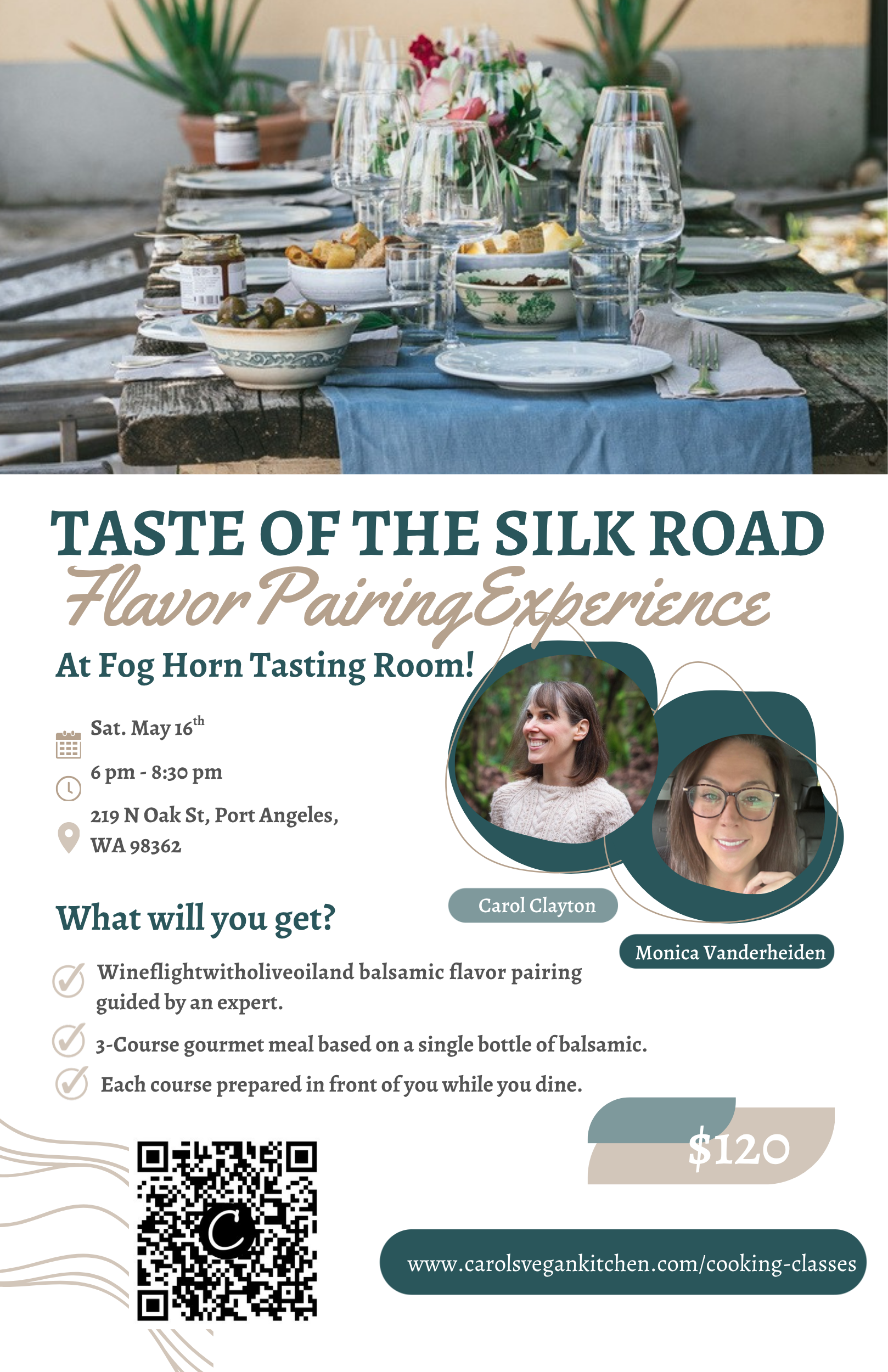 A flyer with all the information for the Taste of The Silk Road Flavor Pairing Experience event at Fog Horn