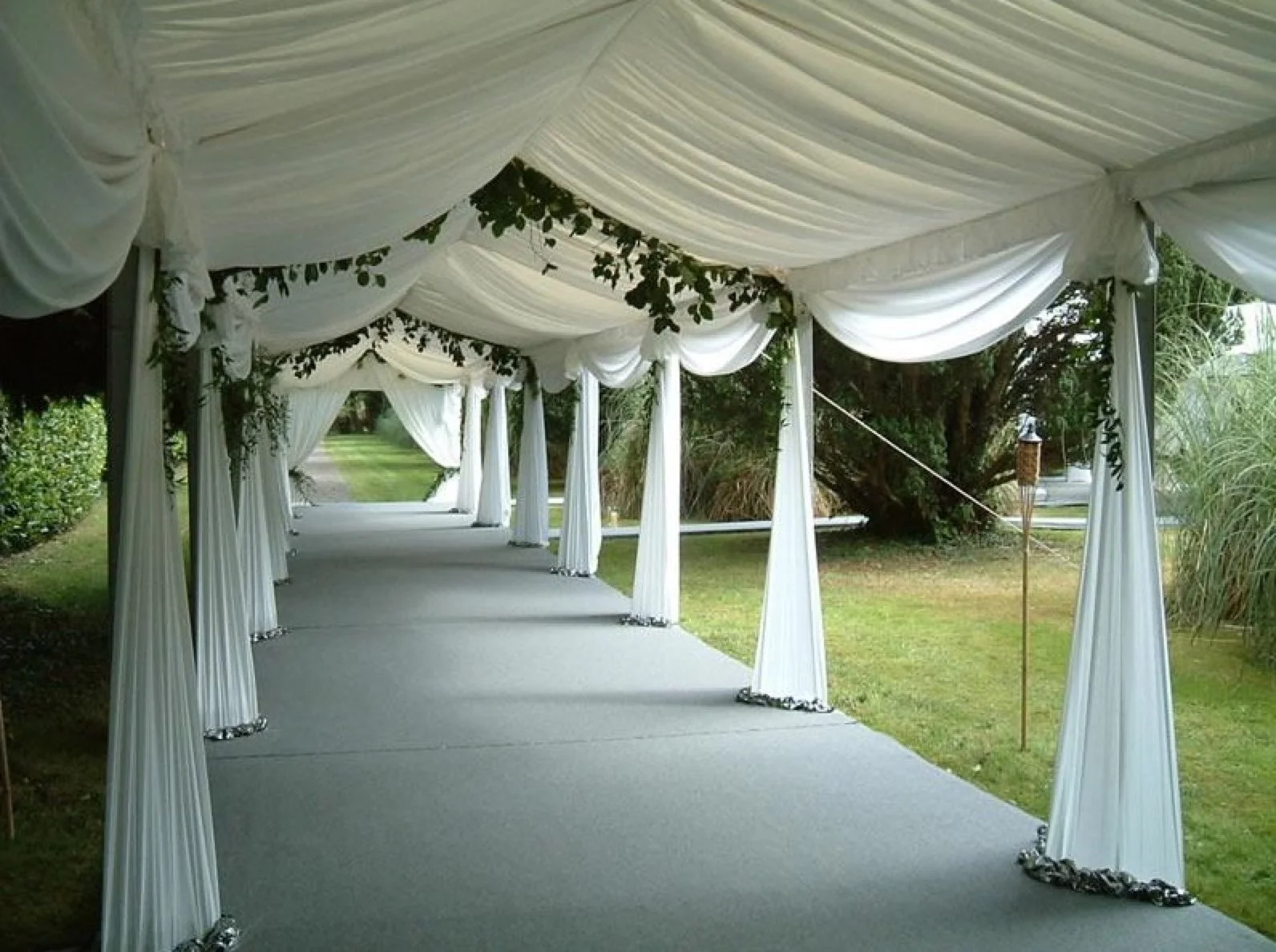 White Wedding marquee walkway with draping for weddings