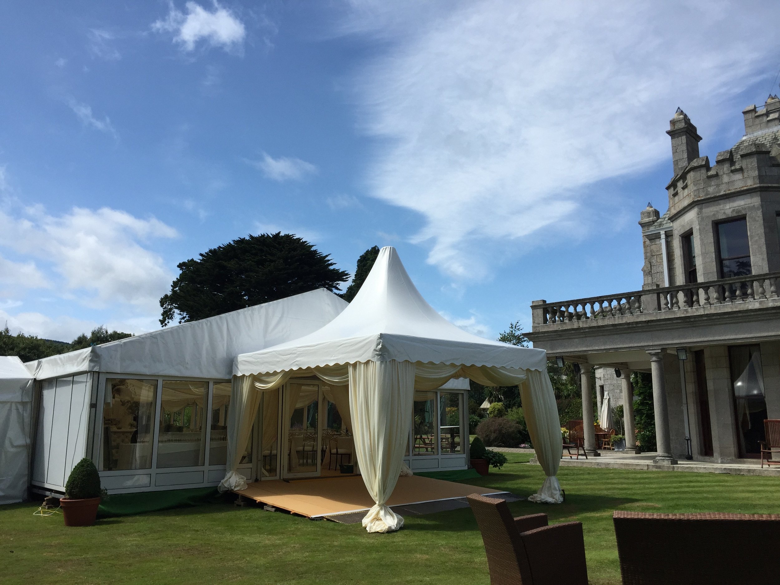 Marquee wedding pagoda with Ivory draping