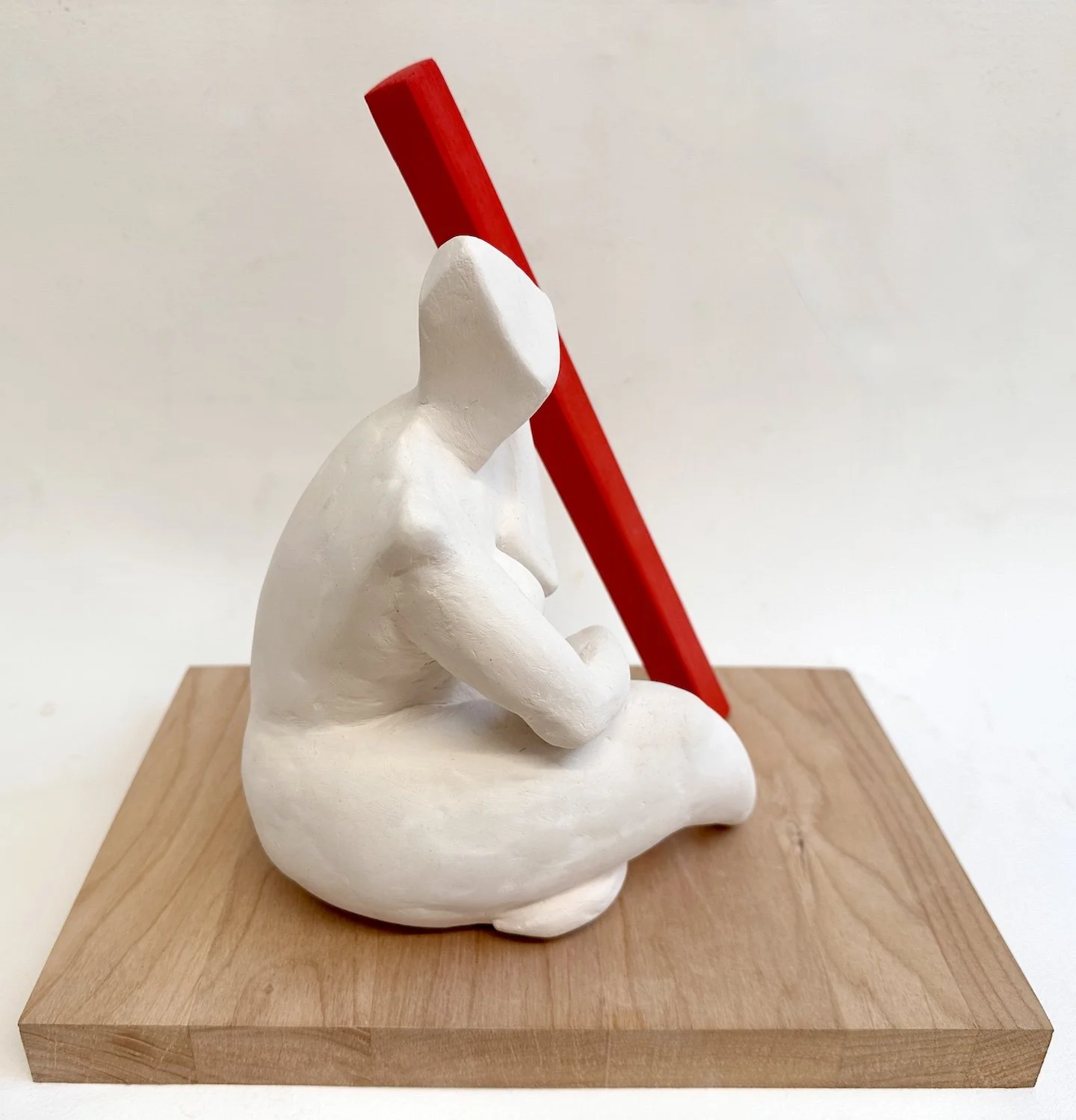 Leaning on Geometry, Fired Clay, Wood, 10 x 6 x 7 inches