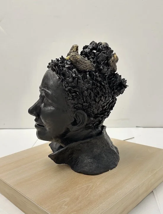 Sanctuary, Fired Clay, Ink, Gold Leaf, 9 x 8 x 8 inches