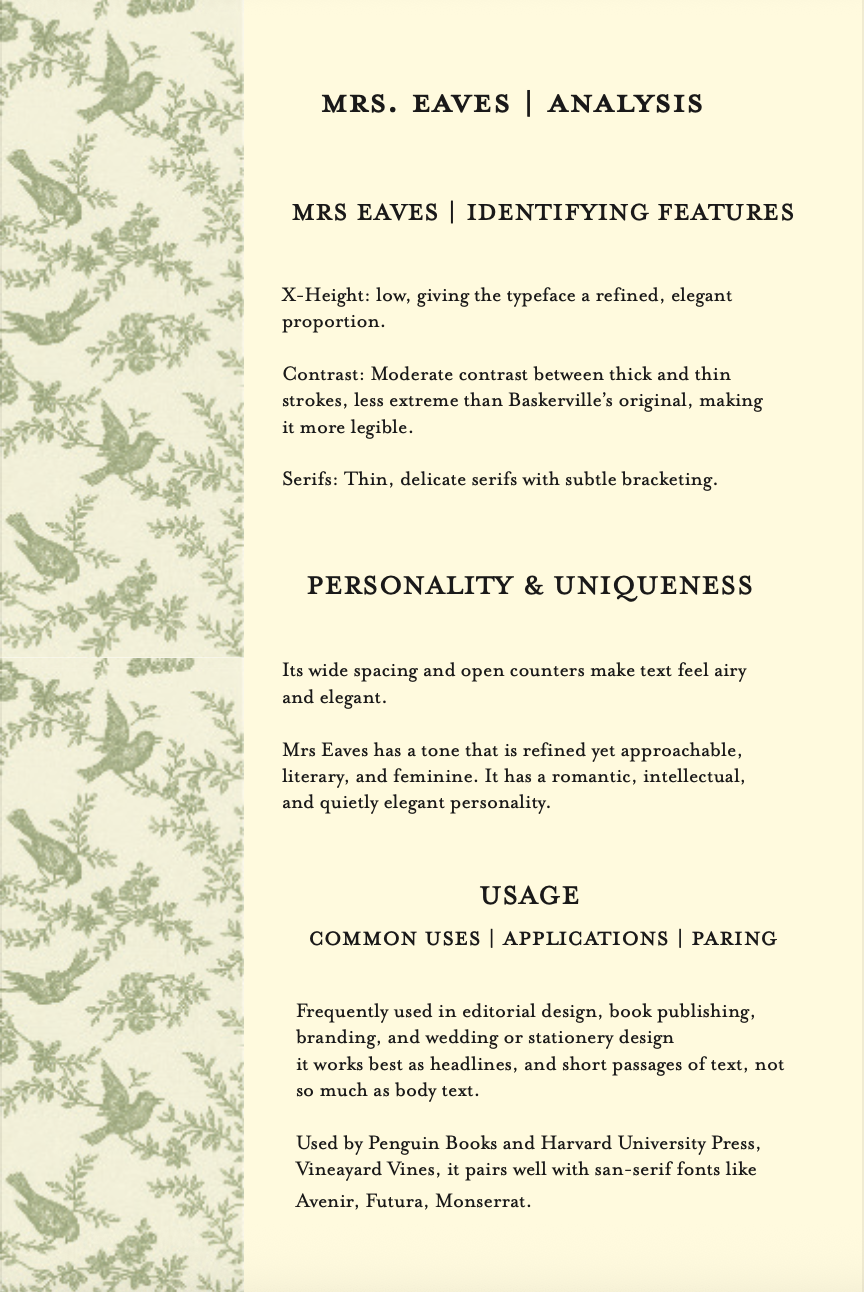 Mrs. Eaves Type Specimen