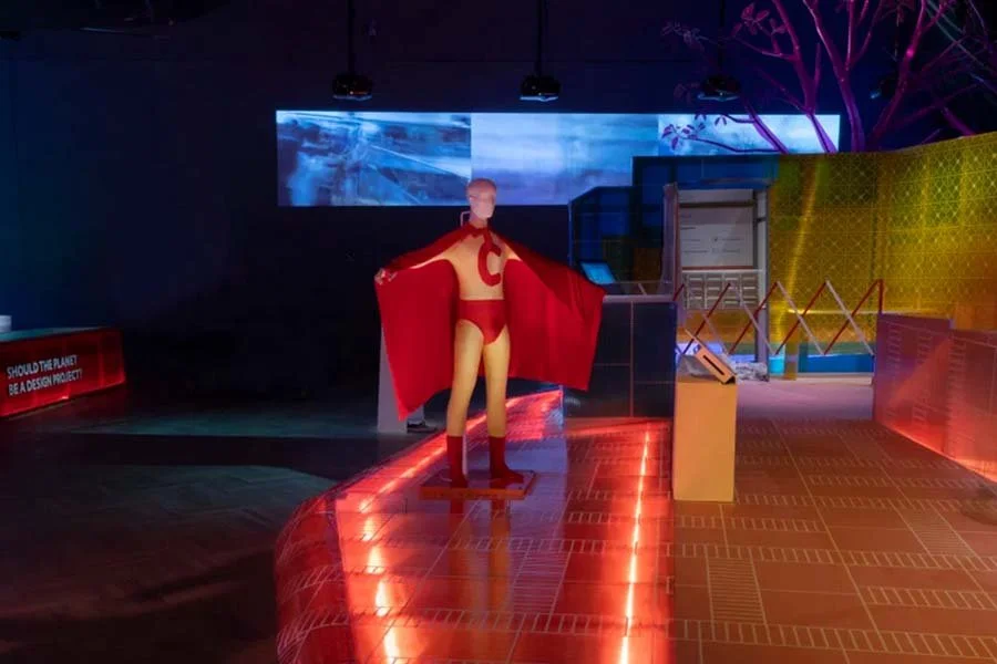 V&A Museum “The Future Starts Here” Exhibition features “Super Citizen” suit created by Bogotá’s mayor, Antanas Mockus (2018).