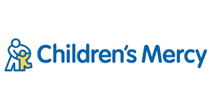 Children's Mercy logo with a blue icon of a child and adult holding hands and the text 'Children's Mercy' in blue.