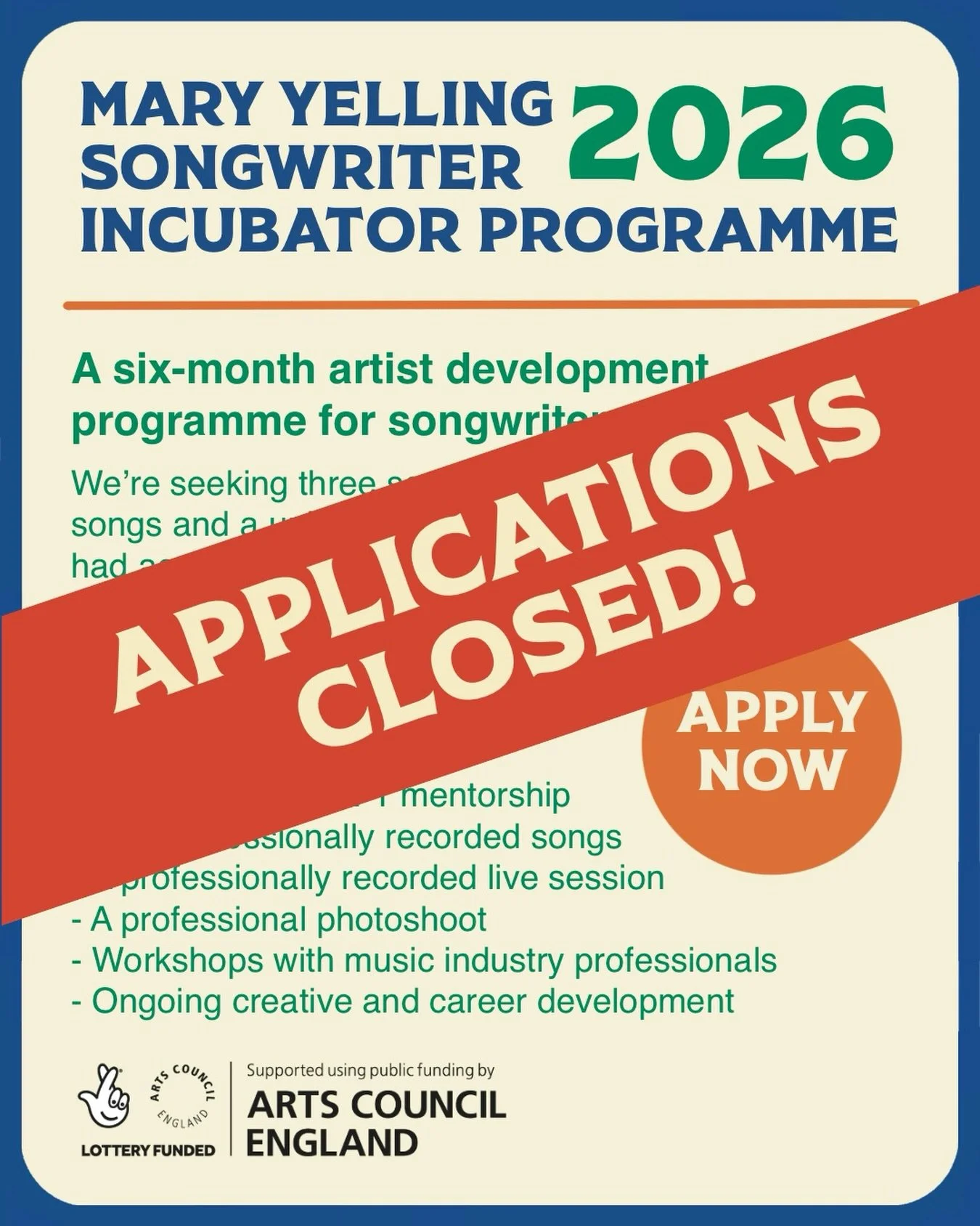 Applications are now closed!! 

Thank you to everyone who took the time to apply to our songwriter incubator programme 🧡 We&rsquo;ve been completely overwhelmed by the response and cannot wait to spend the next few days going through all of your app
