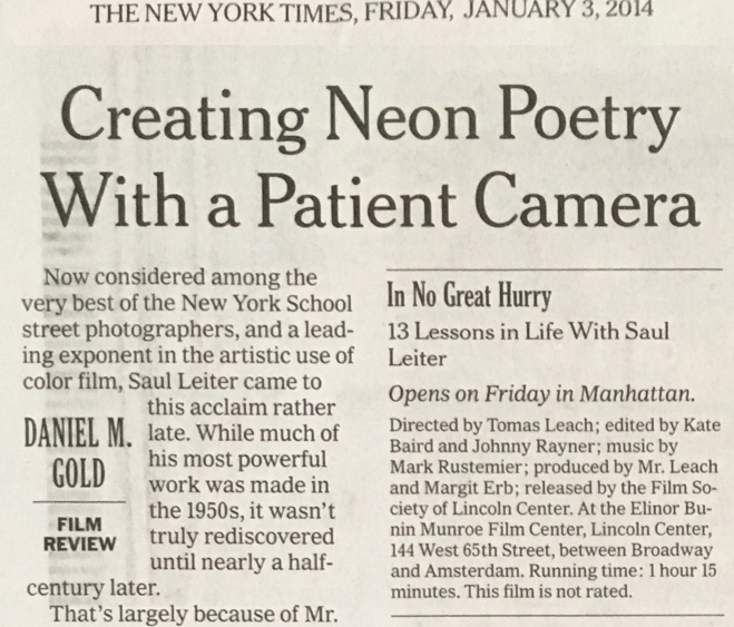 New York Times review of In No Great Hurry: 13 Lessons in Life with Saul Leiter