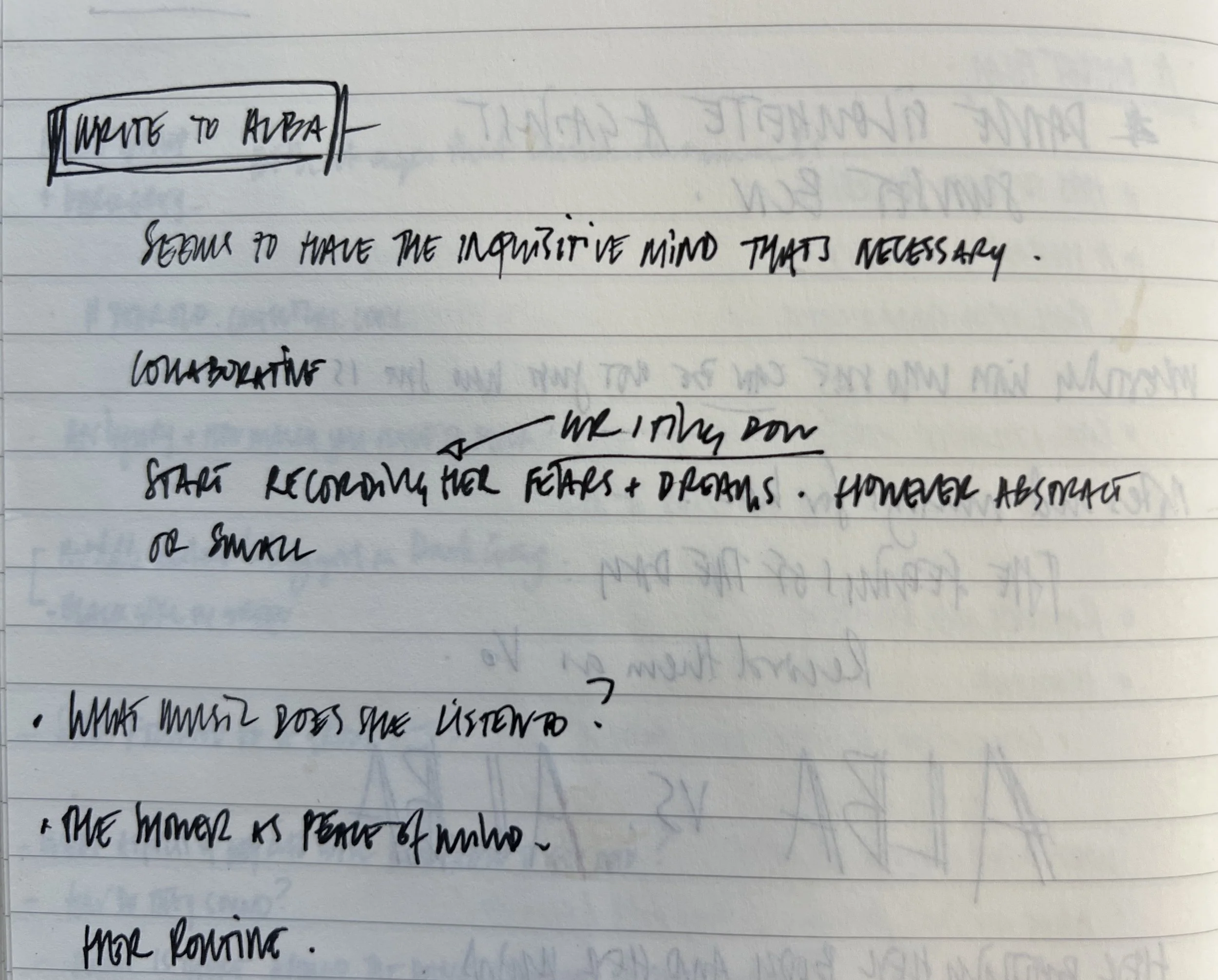 Tomas Leach's notes whilst making Alba: Not Everyone Will Be Taken Into the Future