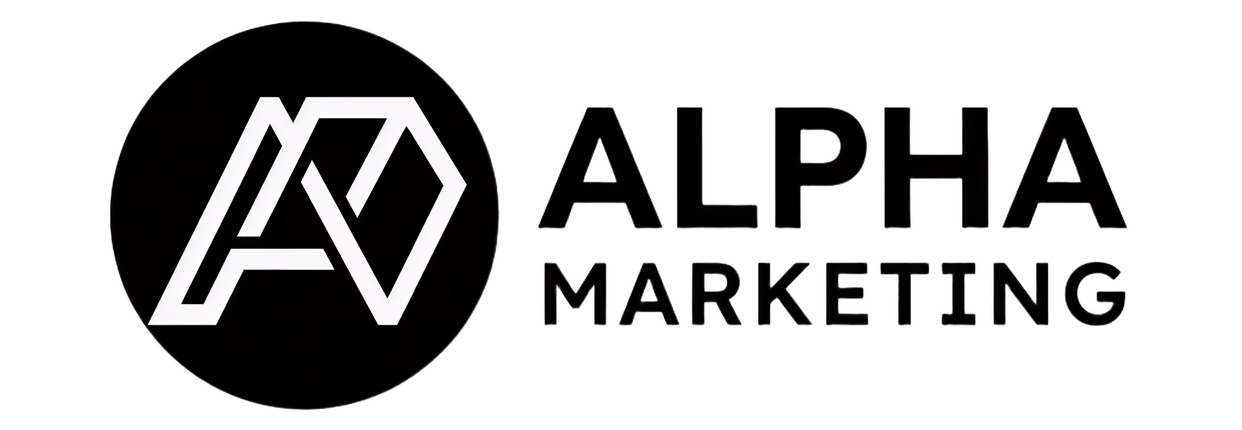 Logo for Alpha Marketing featuring a stylized letter A in a circle, with the text 'ALPHA MARKETING' in bold letters and the word 'MARKETING' underneath.