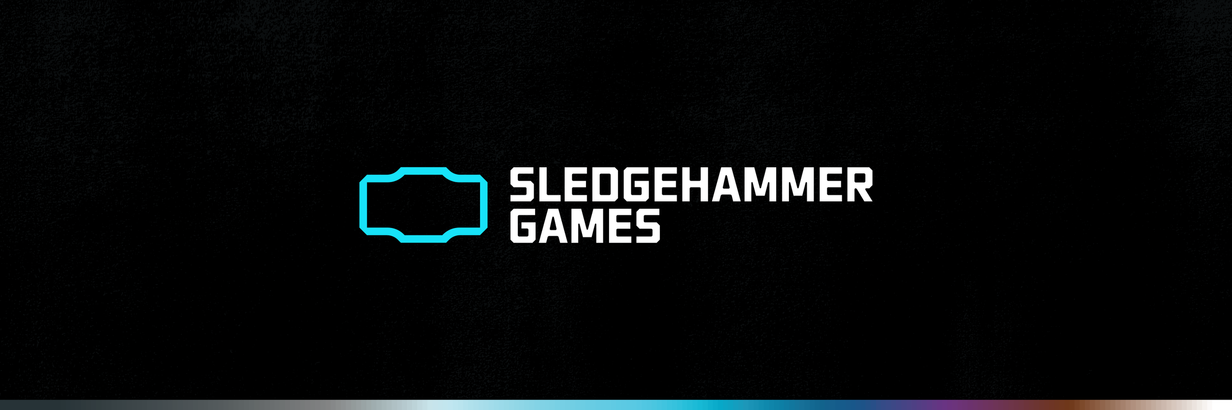 Logo for Sledgehammer Games with a stylized blue weapon outline and the company name in white text on a black background.