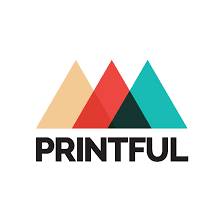 Colorful stylized mountains with the text 'PRINTFUL' underneath the Printful company logo
