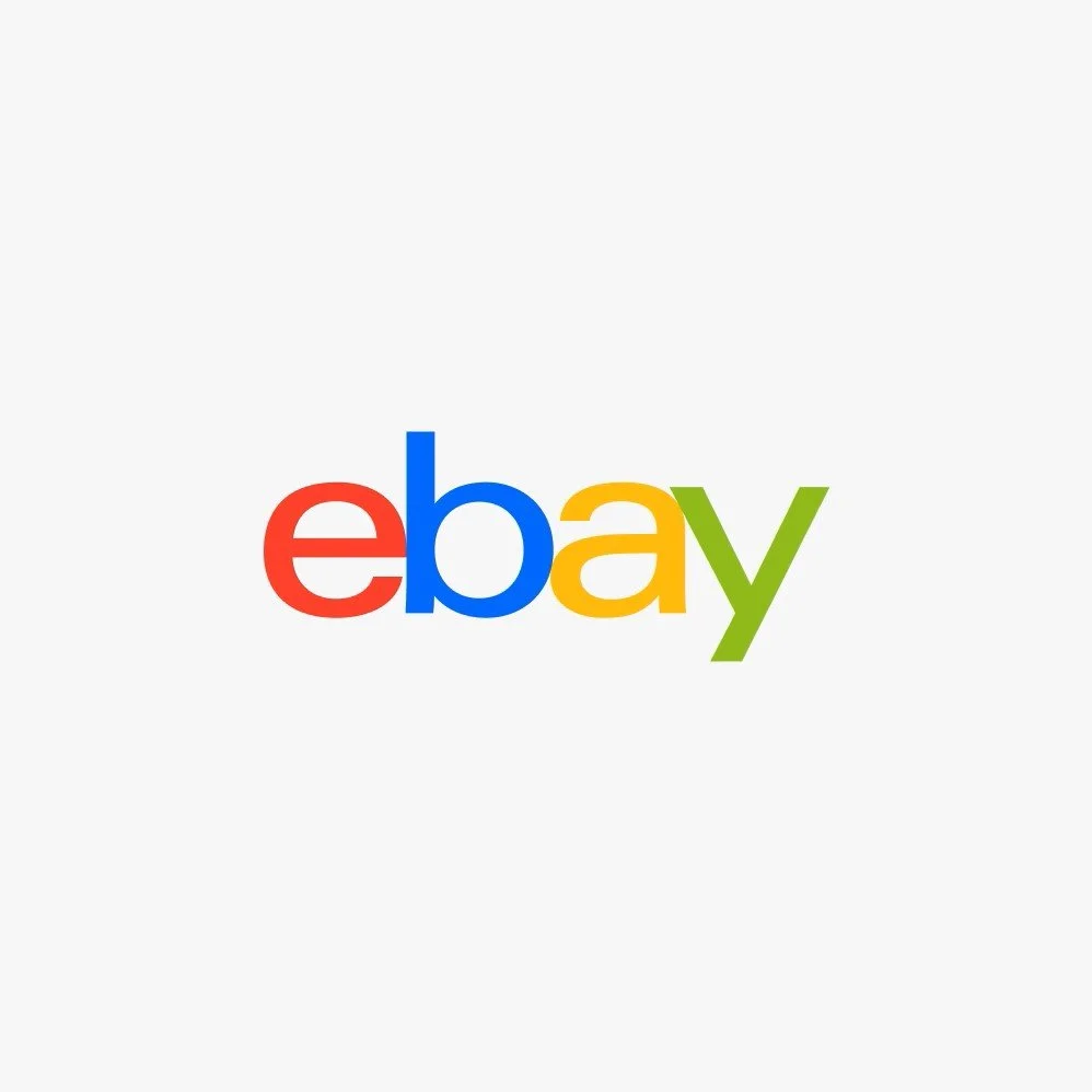 The ebay logo on a white background with the red letter e, the blue letter b, the yellow letter a, and the lime green letter y.