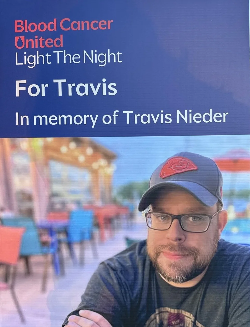 Image of a adult male being memorialized in a Blood Cancer Awareness Event called Light the Night