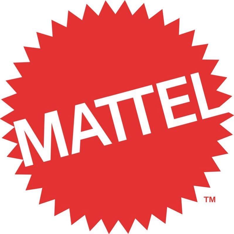 Red starburst shape with the word "MATTEL" written diagonally in white capital letters.