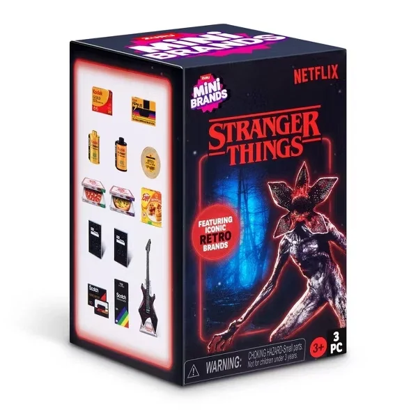 Netflix series Stranger things blind box collectible stock image of packaging with the iconic Stranger things logo and a demogorgon.