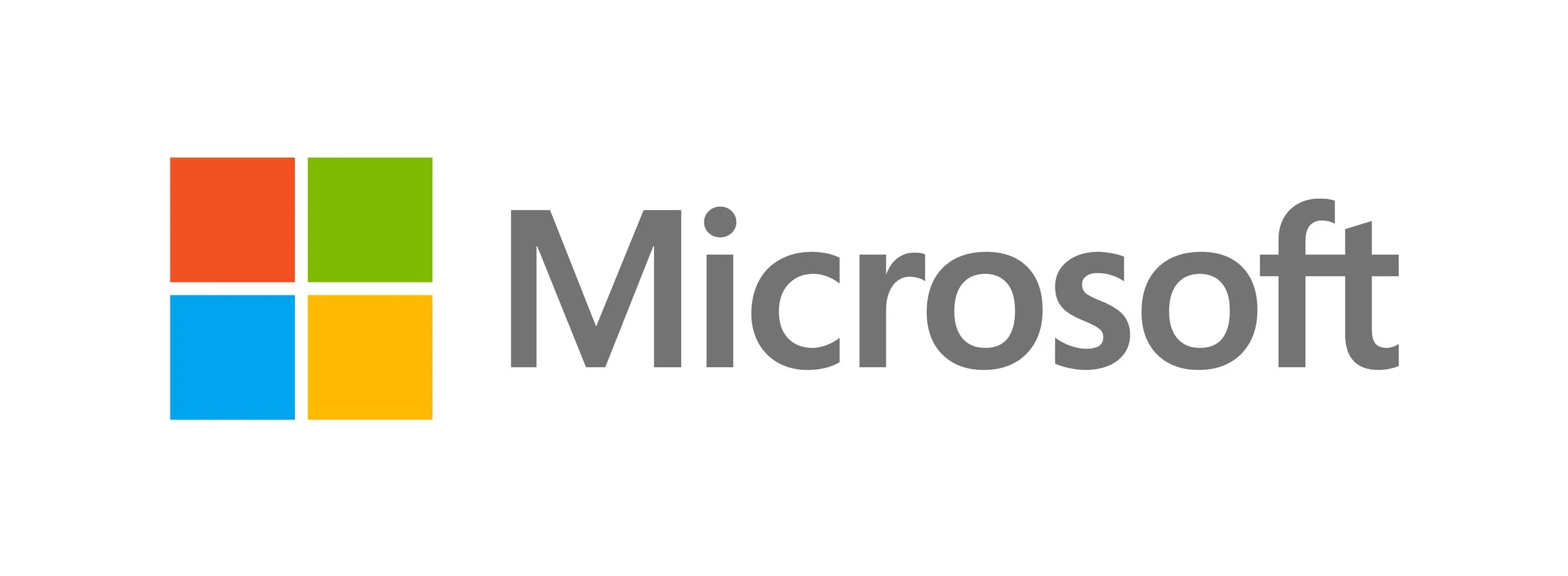 Microsoft logo with four colored squares and the word 'Microsoft' in gray text