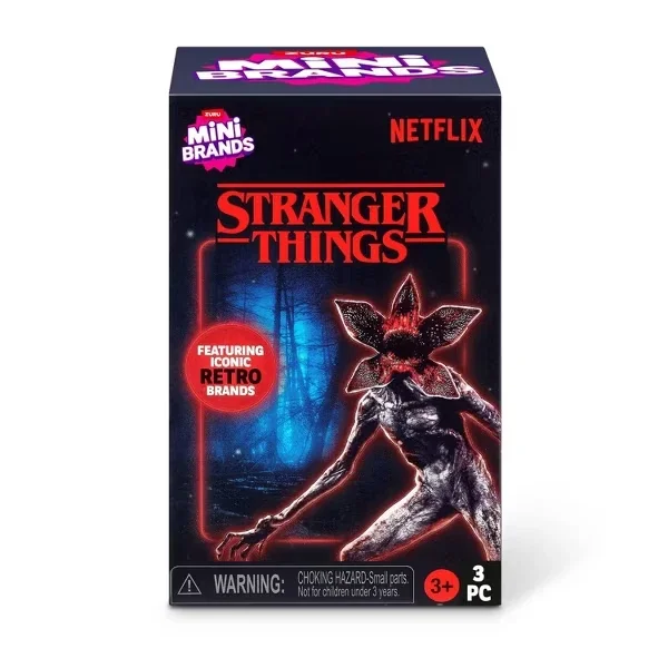 Netflix series Stranger things blind box collectible stock image of packaging with the iconic Stranger things logo and a demogorgon.