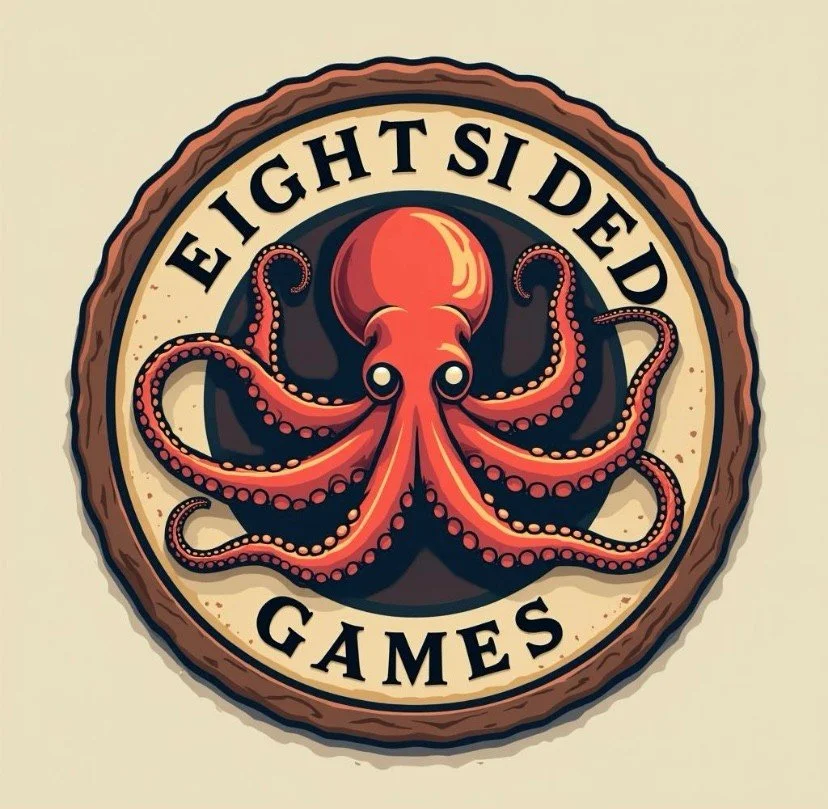 Eight sided games company logo with and octopus centered