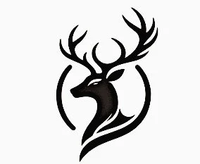 Stylized black silhouette of a deer's head with antlers