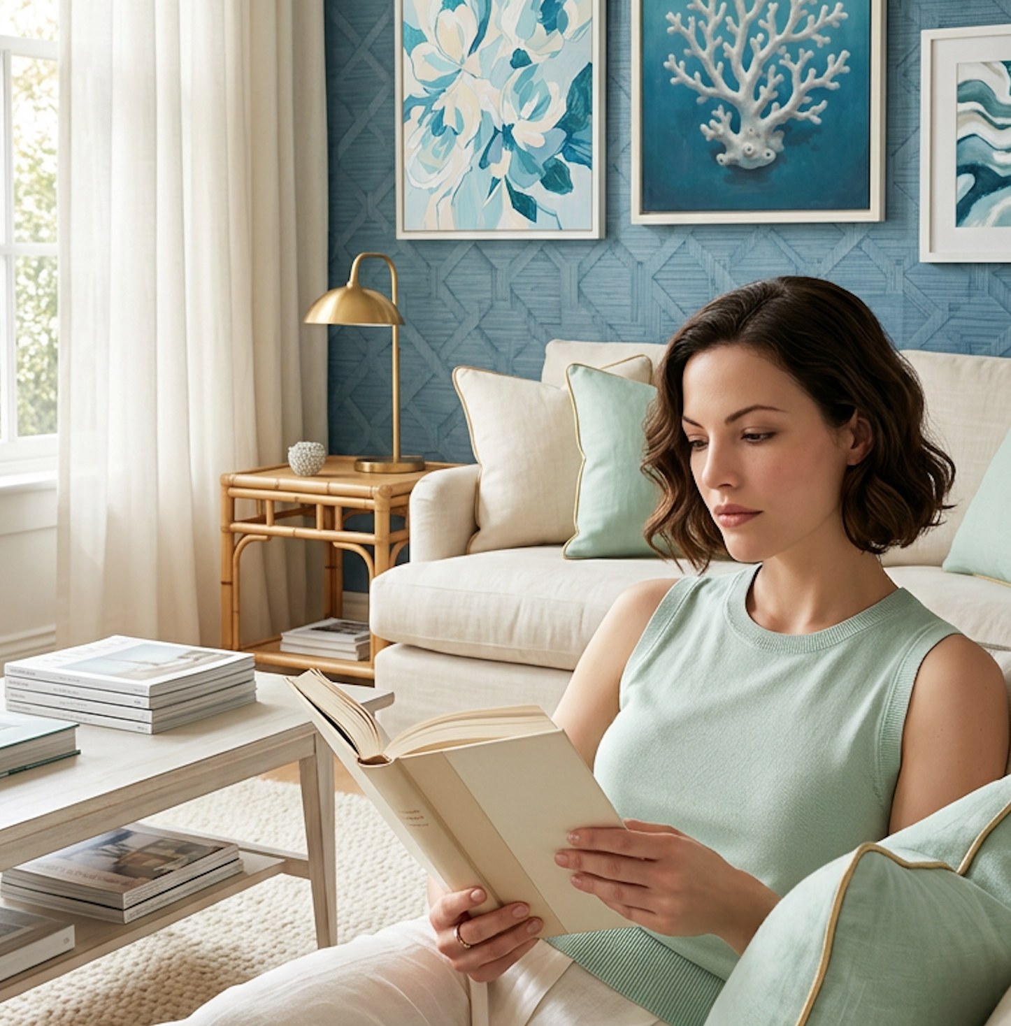 Retro Coastal Living Room Ideas: Blues, Greens and Upcycled Vintage Style