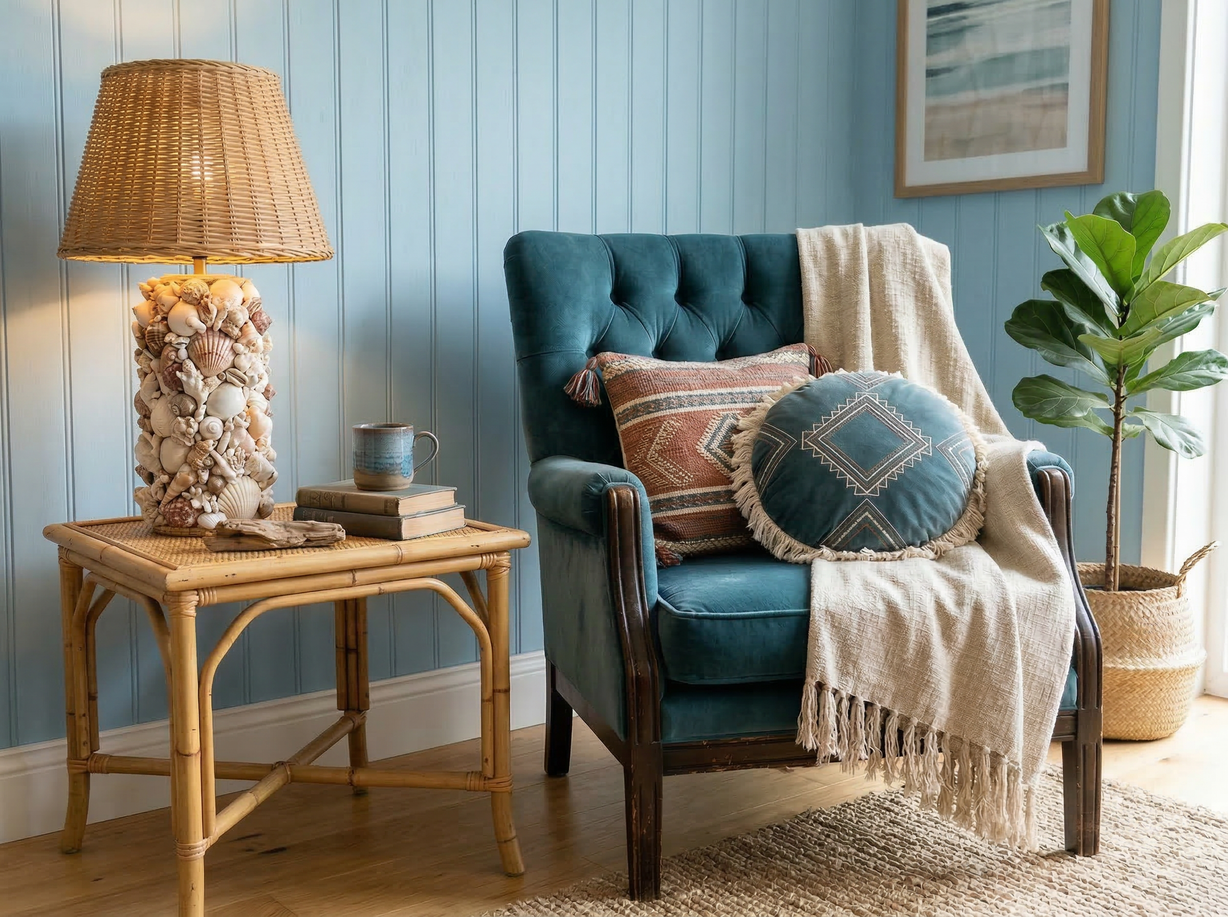 Up-cycled vintage chair in a coastal inspired lounge