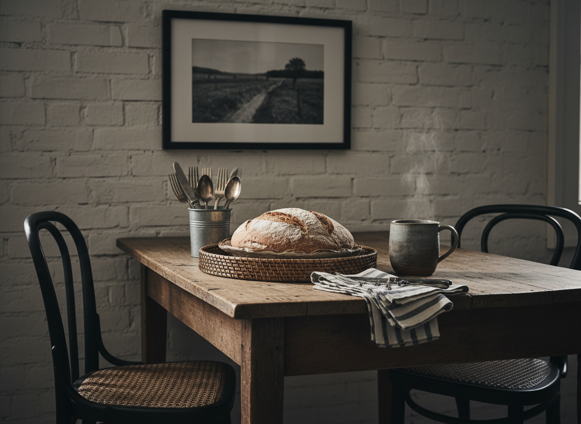 Farmhouse table in country kitchen