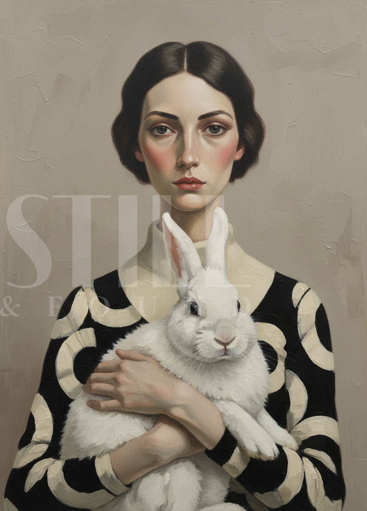 April & White Rabbit - Digital Art Print (Download)