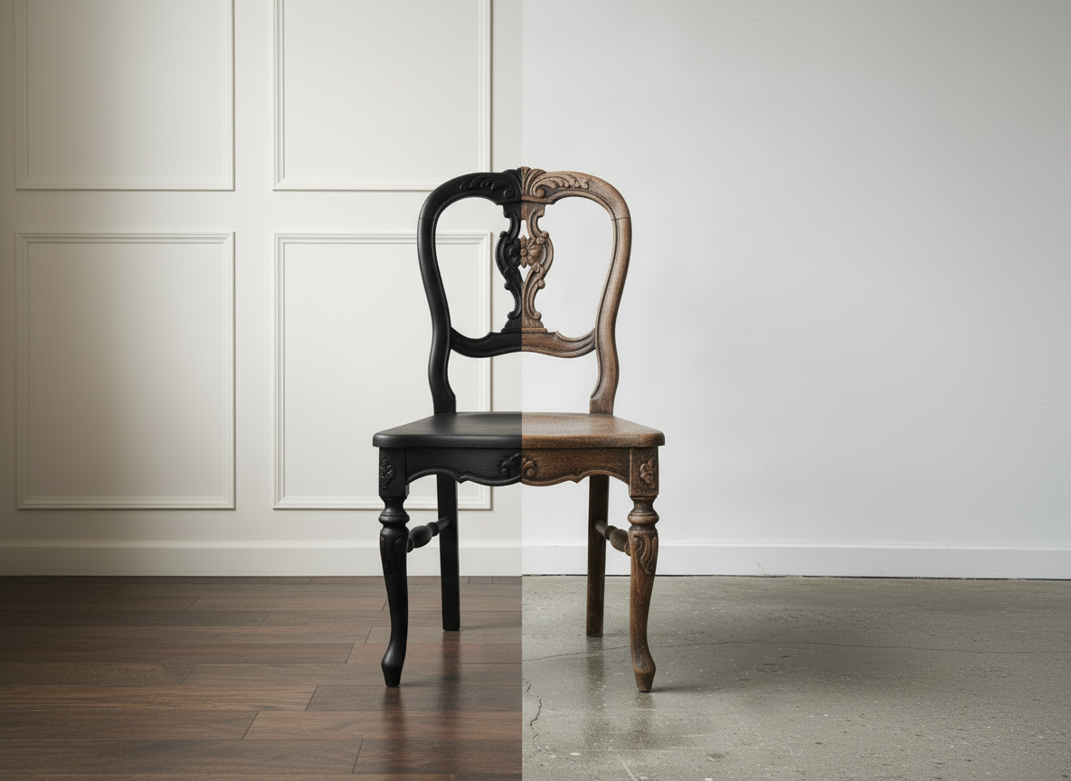 Before and after photo of vintage dining chair