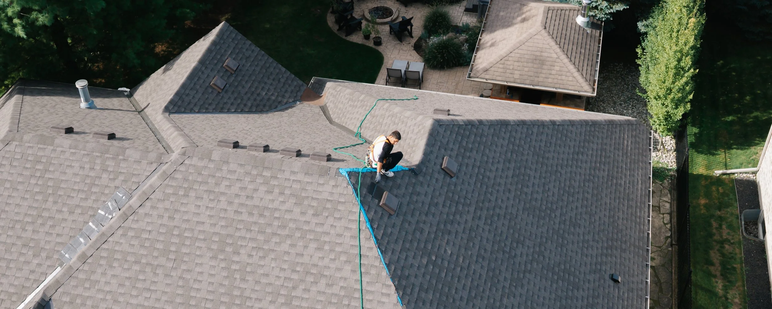 Aerial drone view of a residential neighbourhood from above