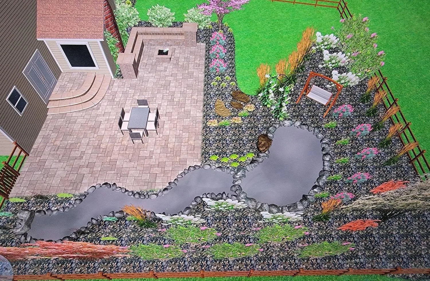 3D backyard landscape design render by Luck Lagoons