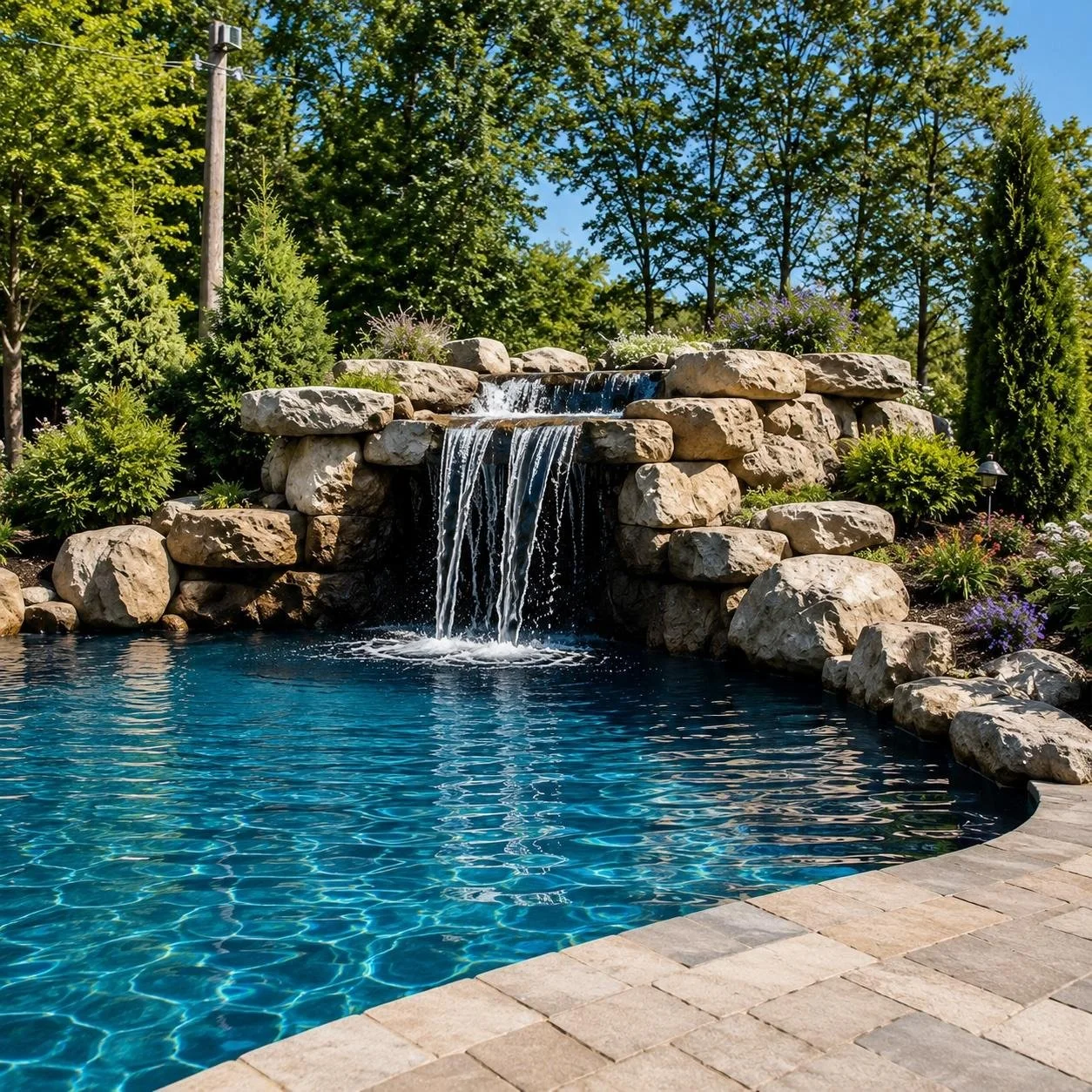Pool grotto waterfall by Luck Lagoons luxury pool builder