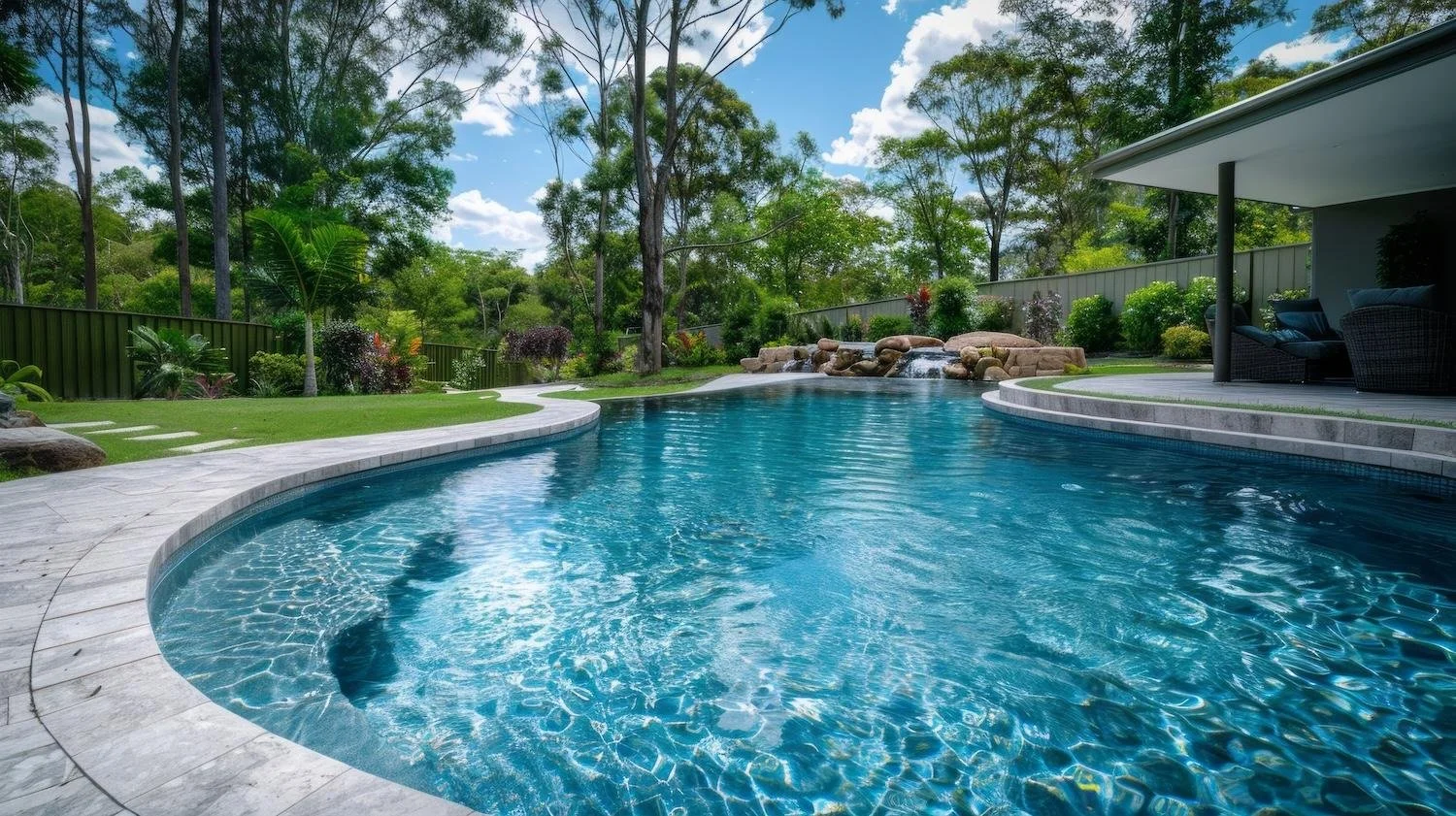 Custom pool builder with natural water feature by Luck Lagoons