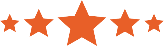 Five orange stars of varying sizes in a horizontal line on a black background.