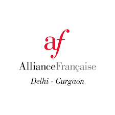 Alliance Française logo with red 'af' initials, and text 'Alliance Française Delhi - Gurgaon'.