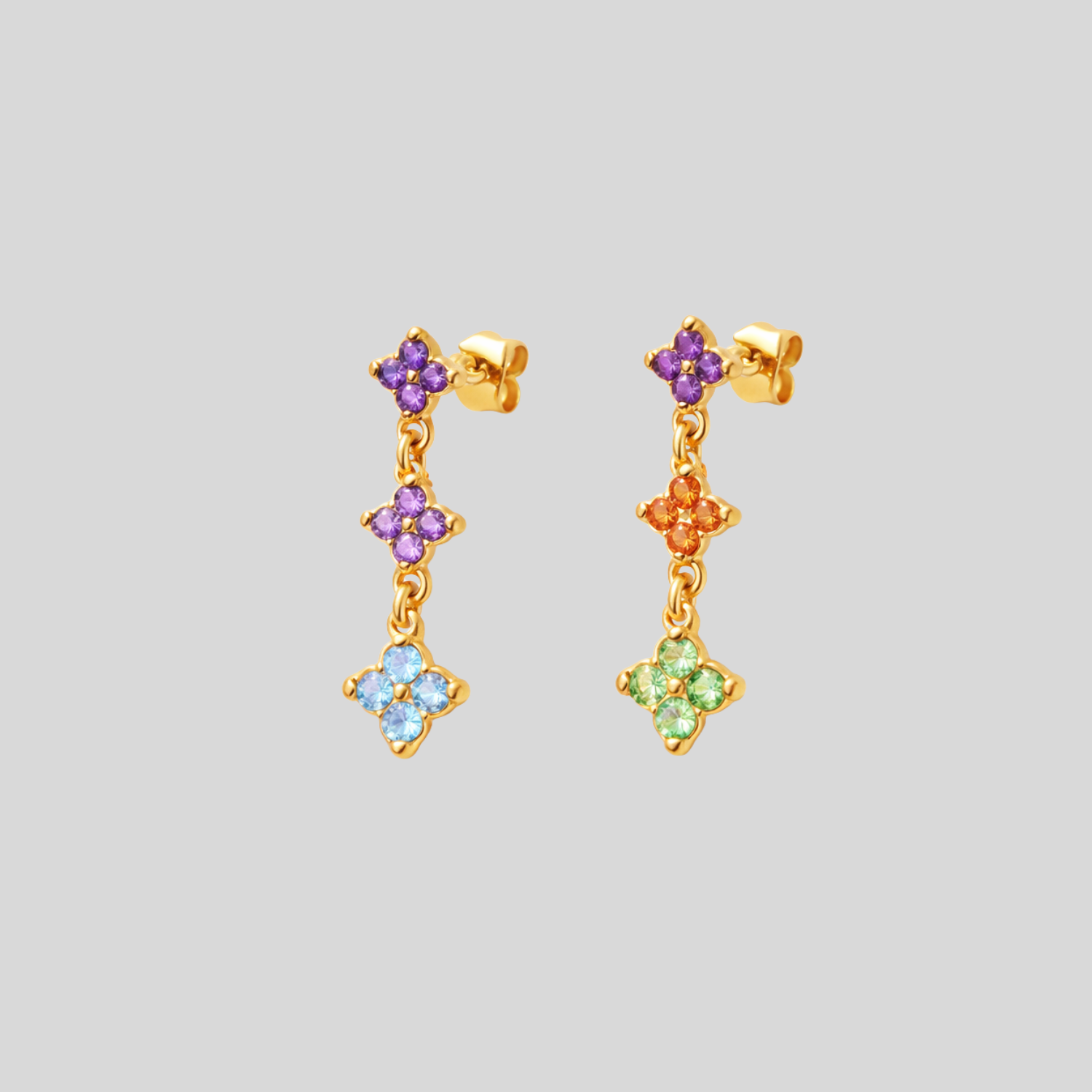  boucles d’oreilles dorées pendantes violettes bleues étoiles Agatha 