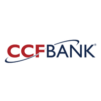 Logo of CCF Bank with red and blue text.