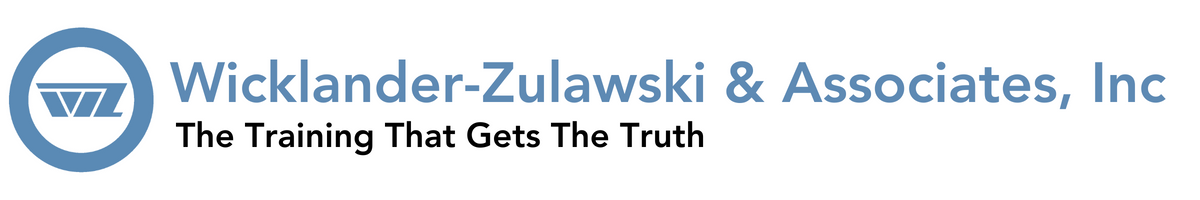 Company logo for Wicklander-Zulawski & Associates, Inc., featuring a blue circular emblem with a stylized 'WZ' inside and the tagline 'The Training That Gets The Truth' beneath the company name.