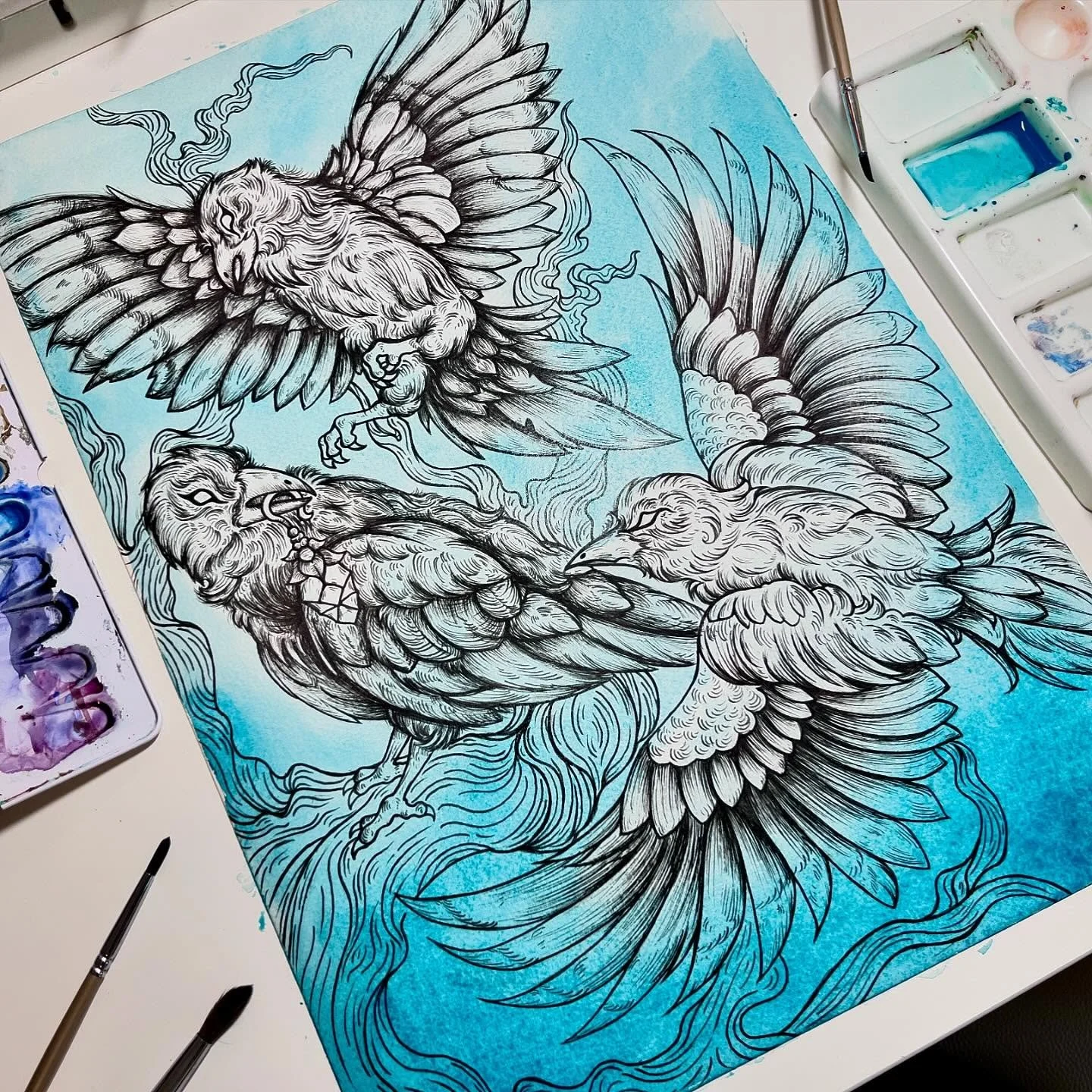 ✨🌙 Moonlight Thief🌙✨ 
~
~
I drew this fantastical piece 2 years ago ~ After loving it so much I have been very nervous to paint it because I didn&rsquo;t want to mess up the painting. This piece has been stored away for a couple of years but I rece