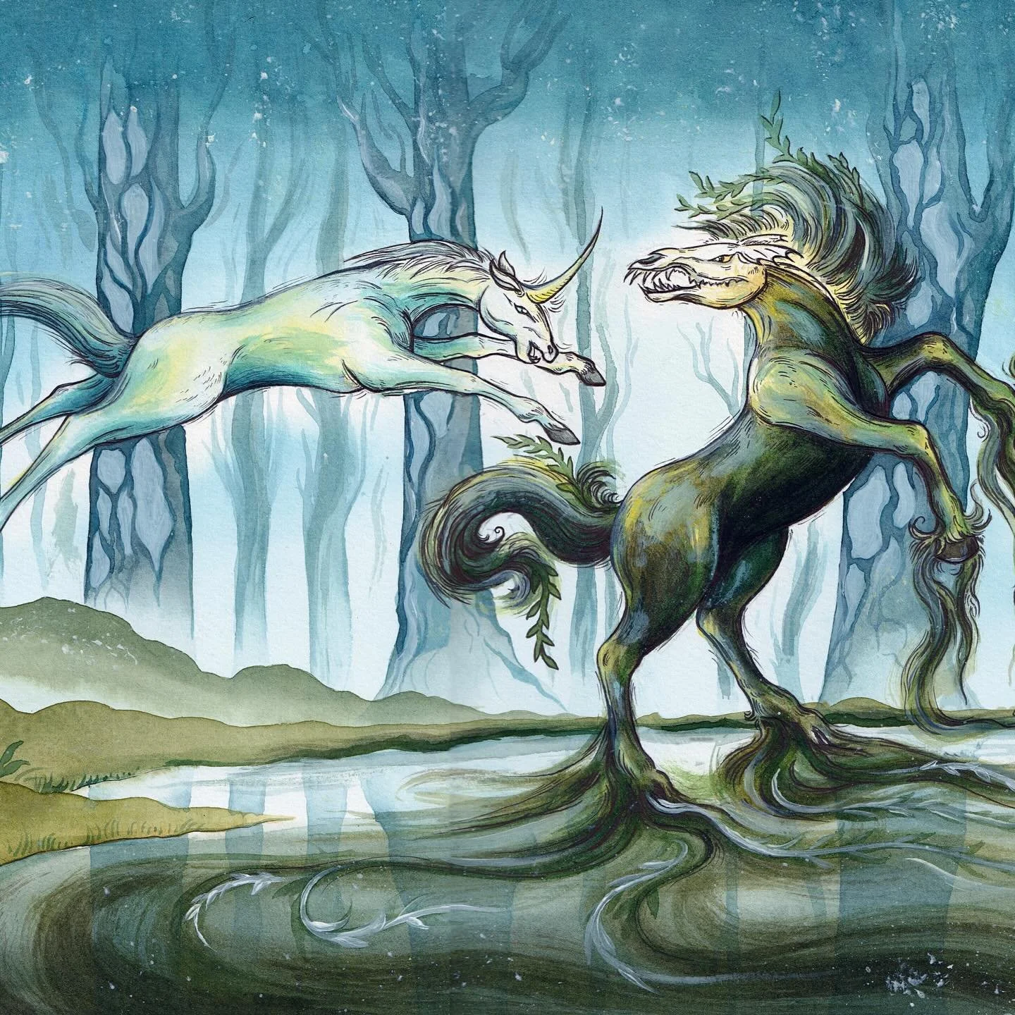 An ancient legend writes itself, as two fates collide.🌿

Ahhh I had SO much fun painting this! It&rsquo;s been about a year since I last painted some mythical horses and I forgot just how much I love it! It&rsquo;s a lot more experimental and loose 