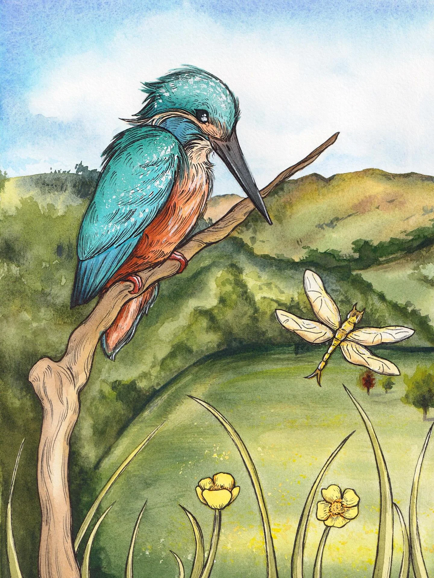 I finally get to post this beautiful, duo commission of kingfishers. ✨🌾 I think it came out so well ~ especially with the colours! 
-
-
-
-
#kingfishers #birds #birdart #birding #kingfisher #birder #ukwildlife #wildlifeart #kingfisherpainting #thela