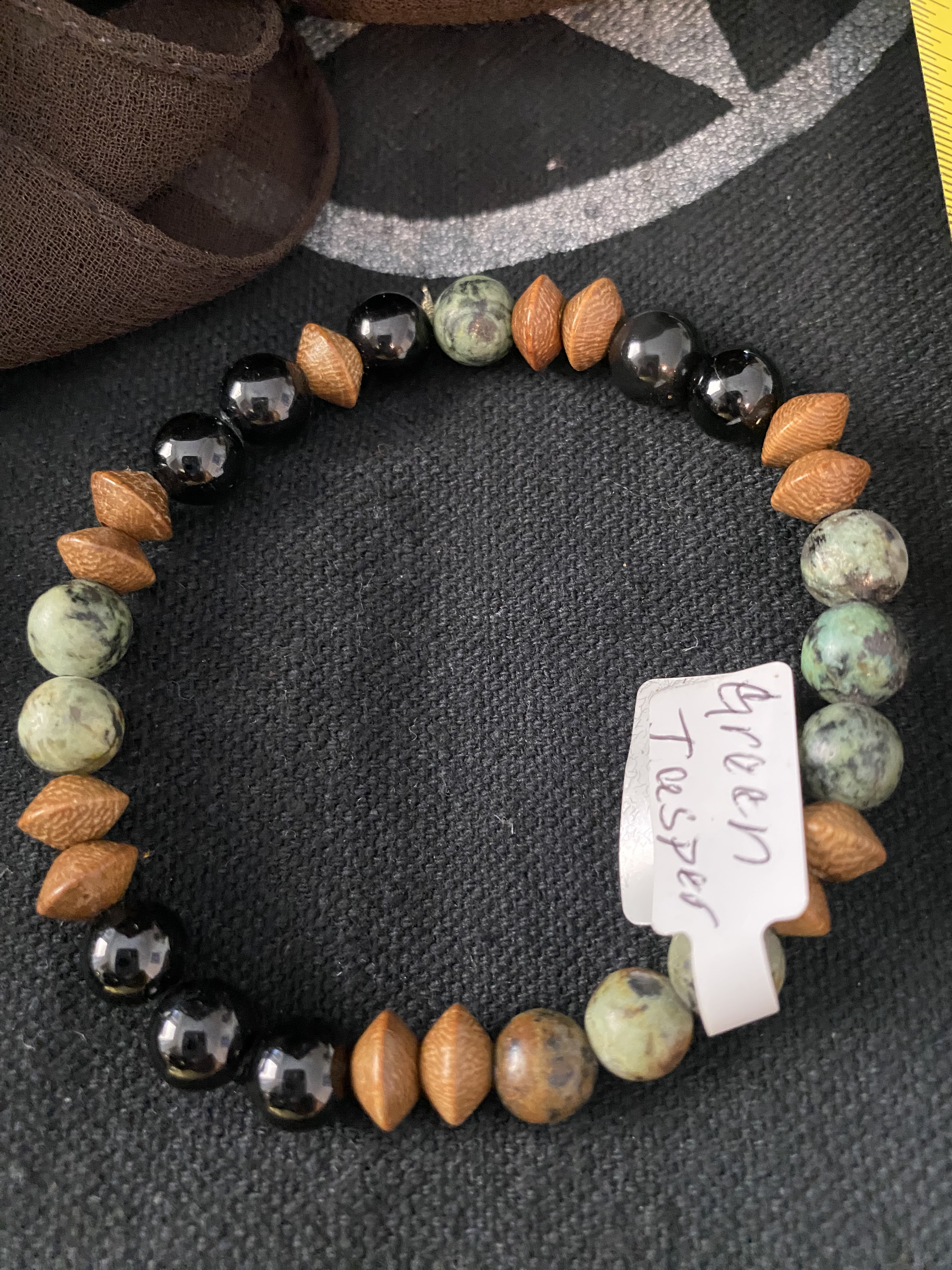 African Turquoise, Obsidian & Round Wood