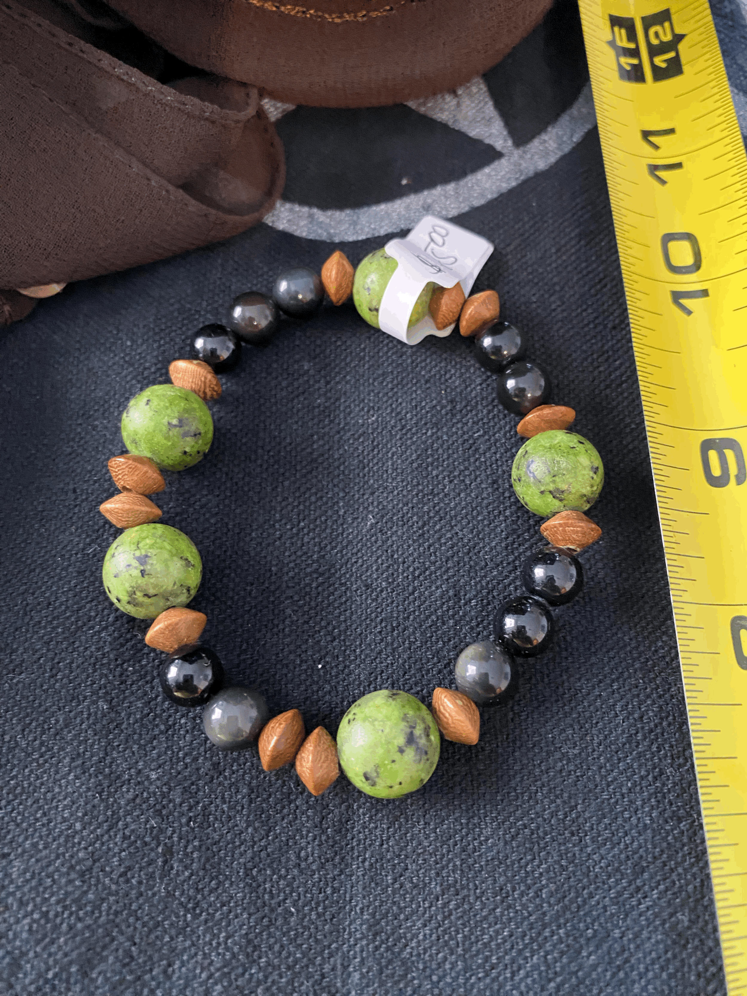Green Jasper , Obsidian & Round Wood