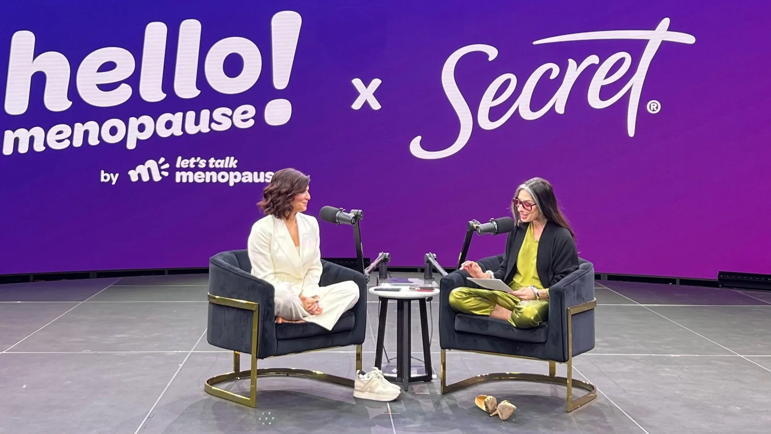 Tamsen Fadal and Stacy London live podcast episode of Hello Menopause.
