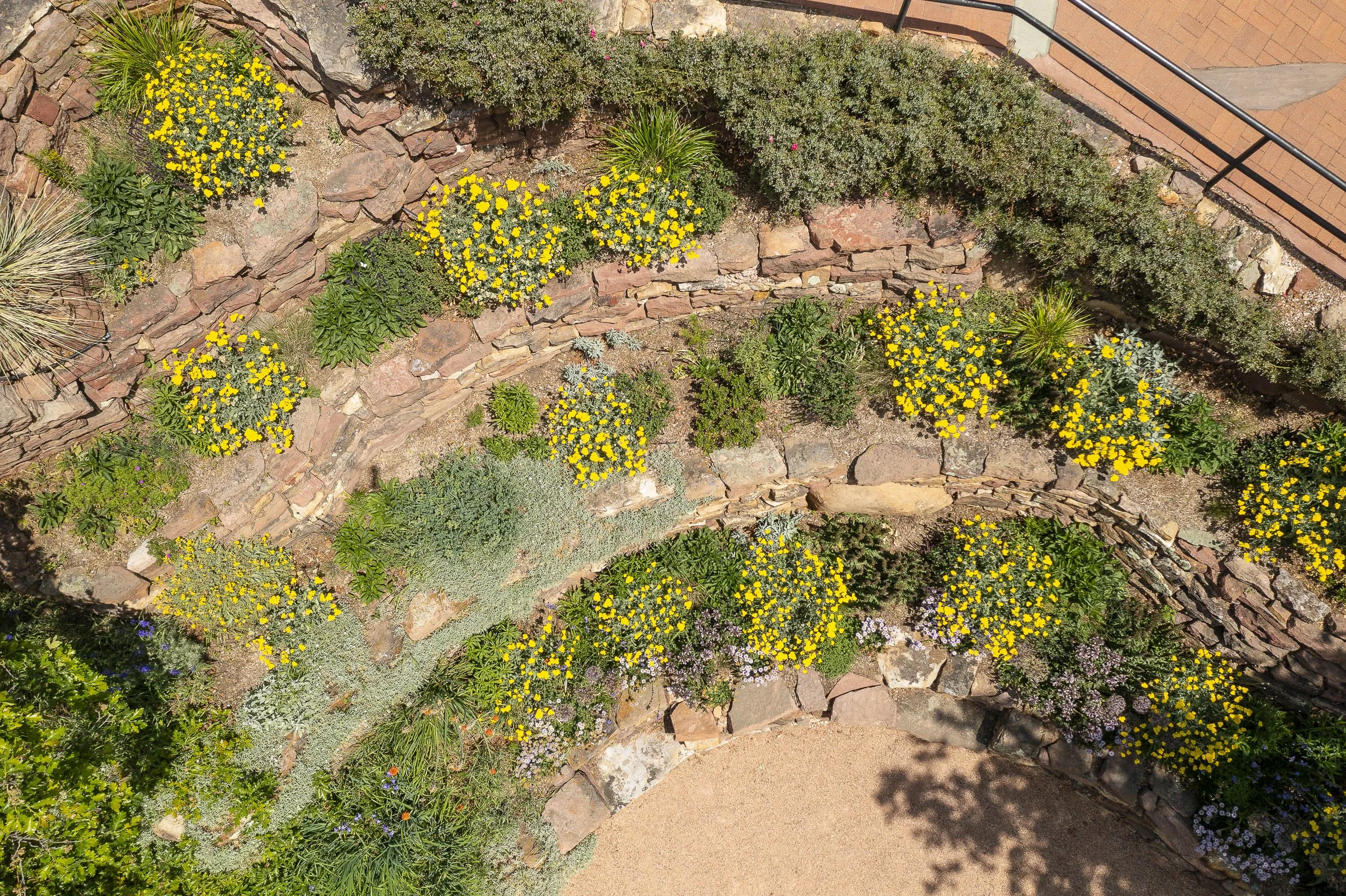 Aerial view - Outdoor gardens at Miramont Castle in Manitou Springs, Colorado.