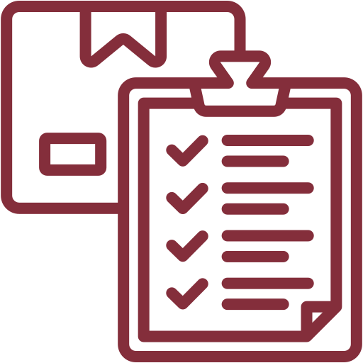 Checklist on a clipboard with a package or box in the background.