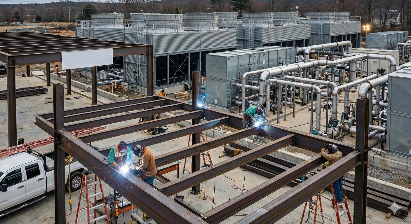 structural steel and mechanical welding for a data center cooling project, featuring ASME and National Board certified workmanship