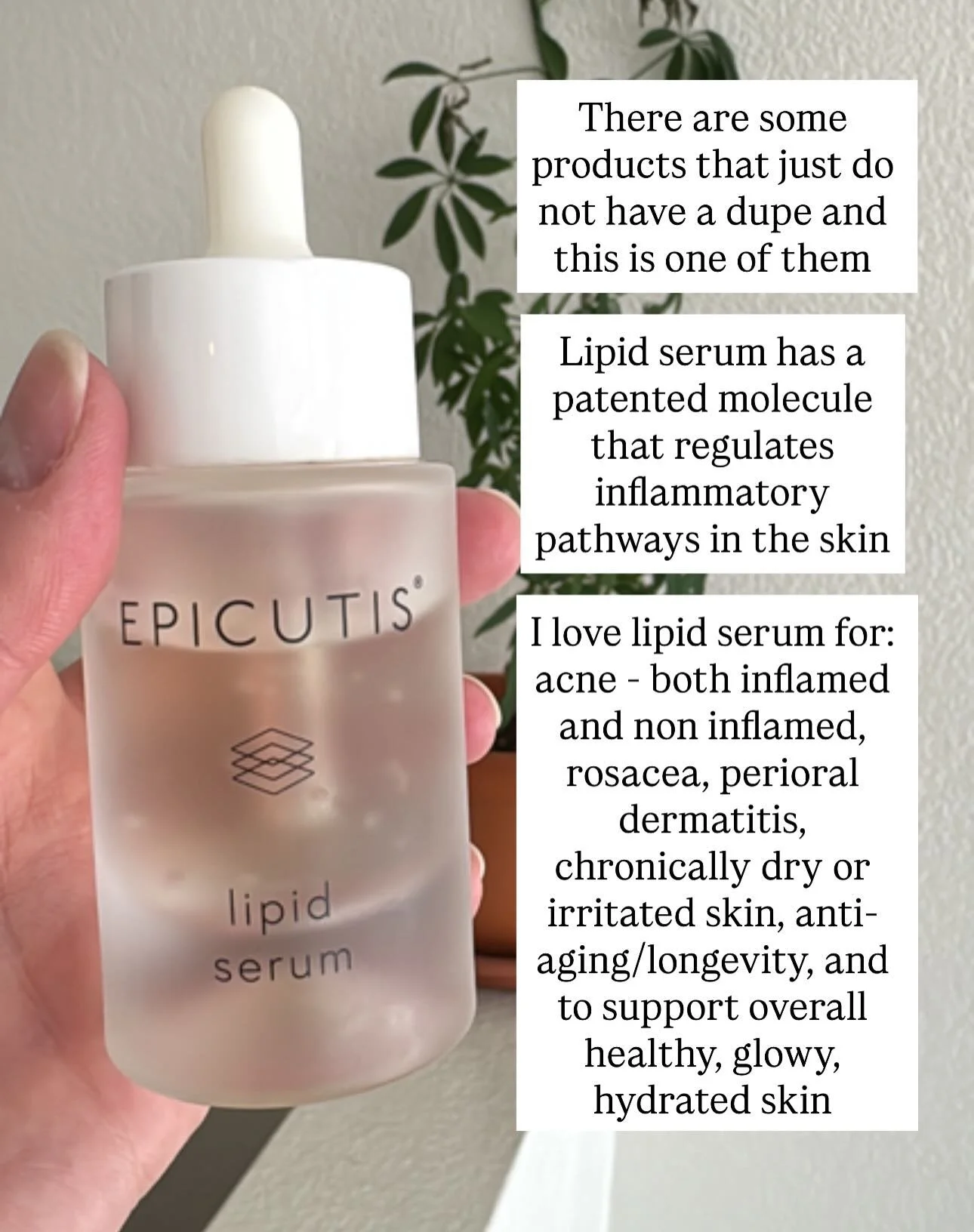 Lipid serum has a patented molecule called TSC (tetramethylhexadecenyl succinoyl cysteine) that regulates inflammatory pathways in the skin and helps to prevent inflammation before it happens. 🙌🏻

Inflammation is a huge driver behind many skin conc
