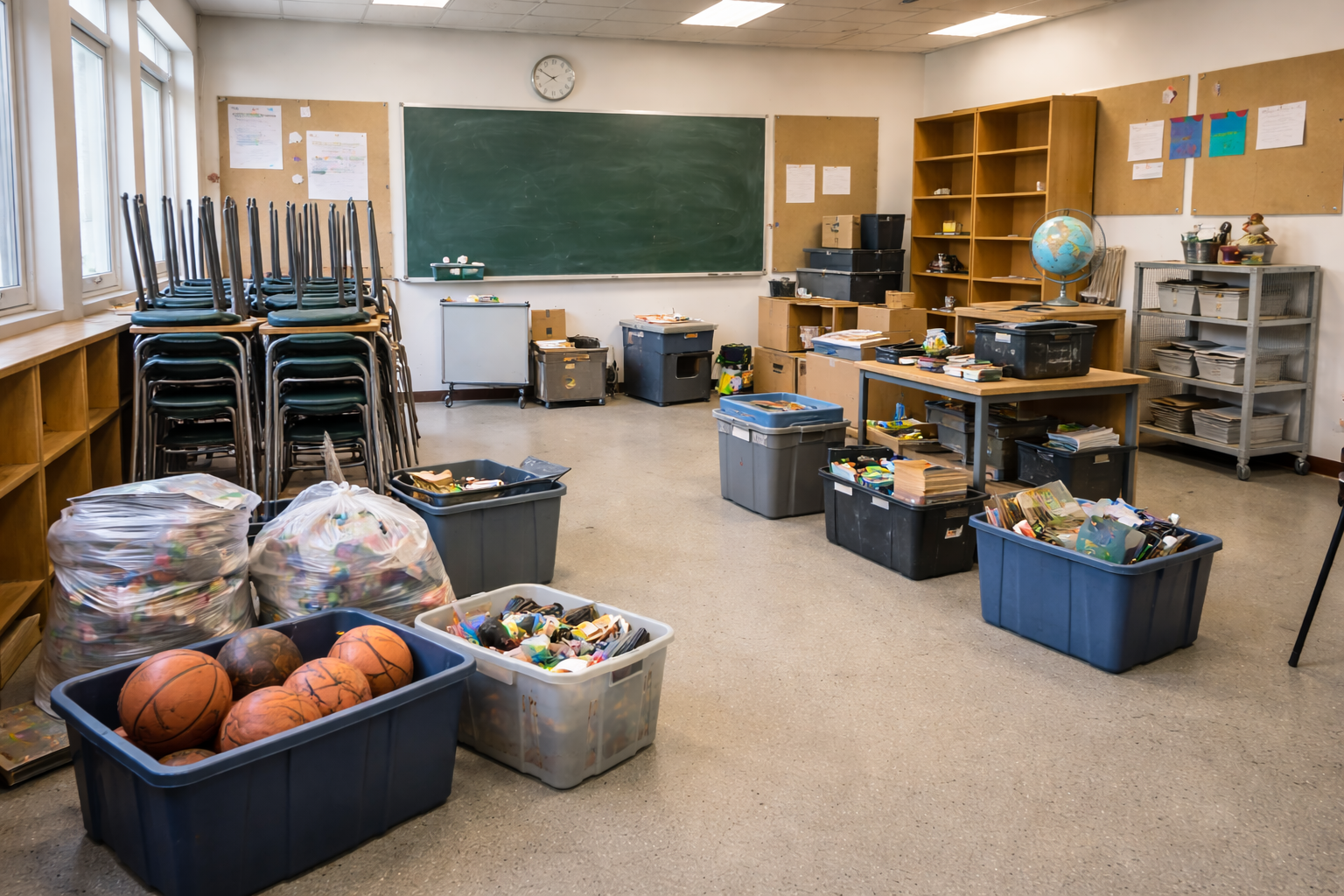 School, college and educational premises clearance with furniture, equipment and contents removed from classroom space