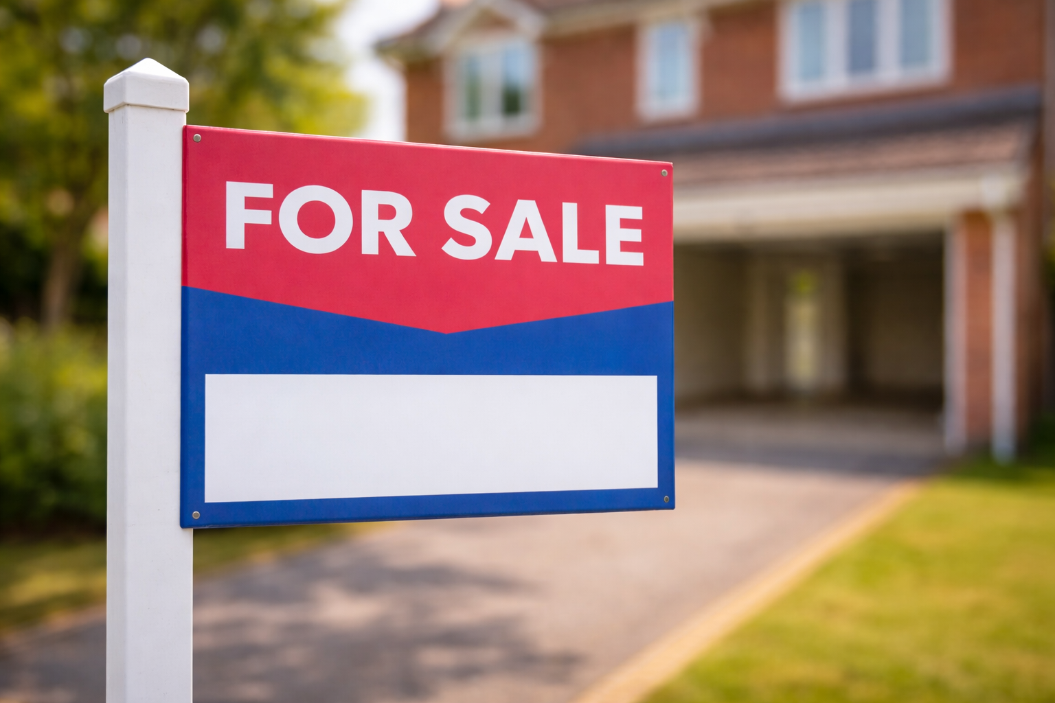 For sale sign outside house representing property clearance before sale, probate or home handover